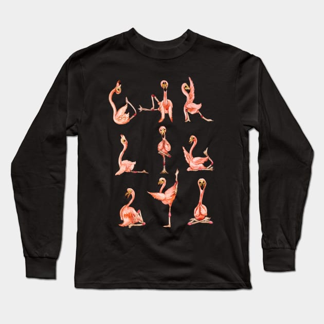 Flamingo Yoga Watercolor Long Sleeve T-Shirt by huebucket